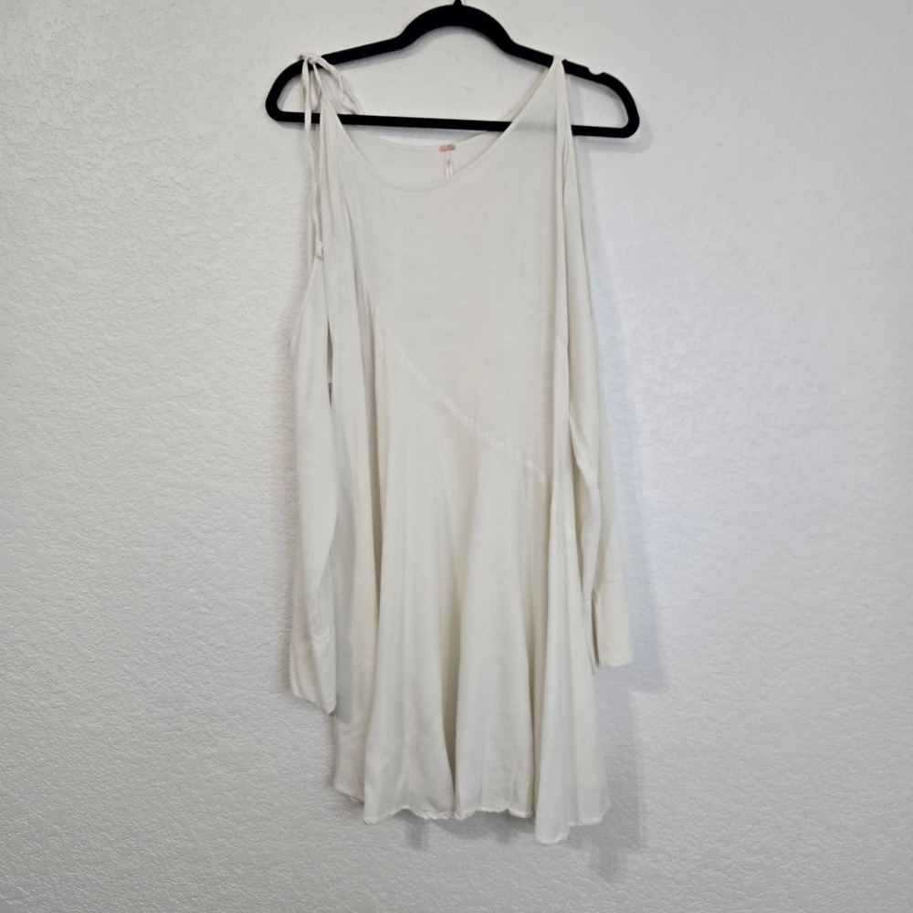 Free People Cold Shoulder Tie Long Sleeve Mini Dress Ivory Size L
